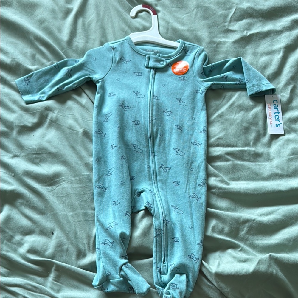Carter's Teal planes Pattern Footie